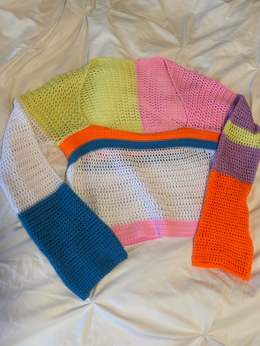 Colorblock Crochet Sweater in Neon Mix